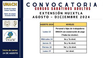 Cursos Sabatinos, Escuela de Lenguas Tapachula Extensión Huixtla