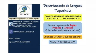 Cursos de idiomas (lunes a viernes), Escuela de Lenguas Tapachula
