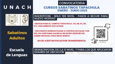 Cursos Sabatinos enero - junio 2025, Escuela de Lenguas Tapachula