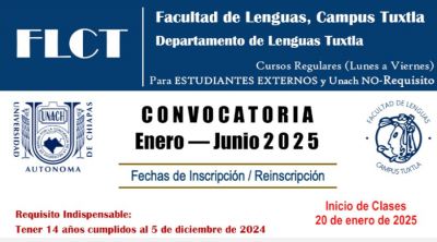 Cursos de idiomas Enero - Junio 2025, Facultad de Lenguas Campus Tuxtla