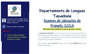 Examen de ubicación de Francés 2024, Escuela de Lenguas Tapachula