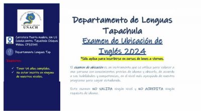 Examen de ubicación de Inglés 2024, Escuela de Lenguas Tapachula