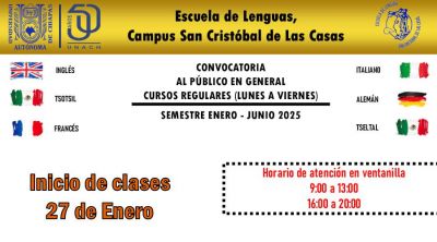 Cursos de idiomas enero - junio 2025, Escuela de Lenguas San Cristóbal