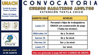 Cursos Sabatinos Adultos, Escuela de Lenguas Tapachula extensión Tuxtla Chico